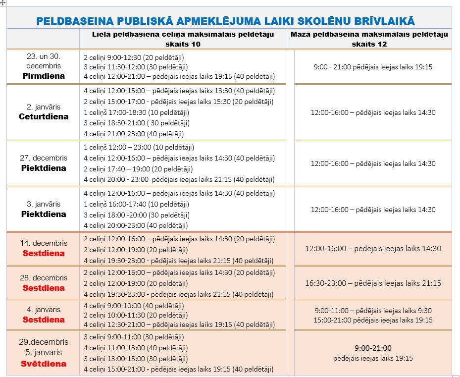 Peldbaseina darba laiks