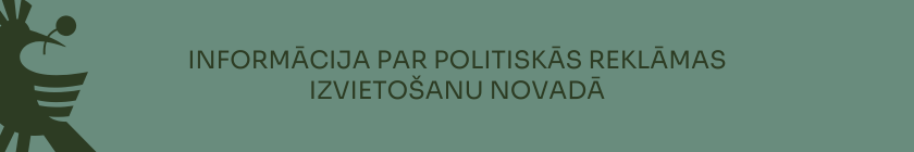 Zaļš fons ar tumši zaļi grafiku un tekstu par politisko reklāmu