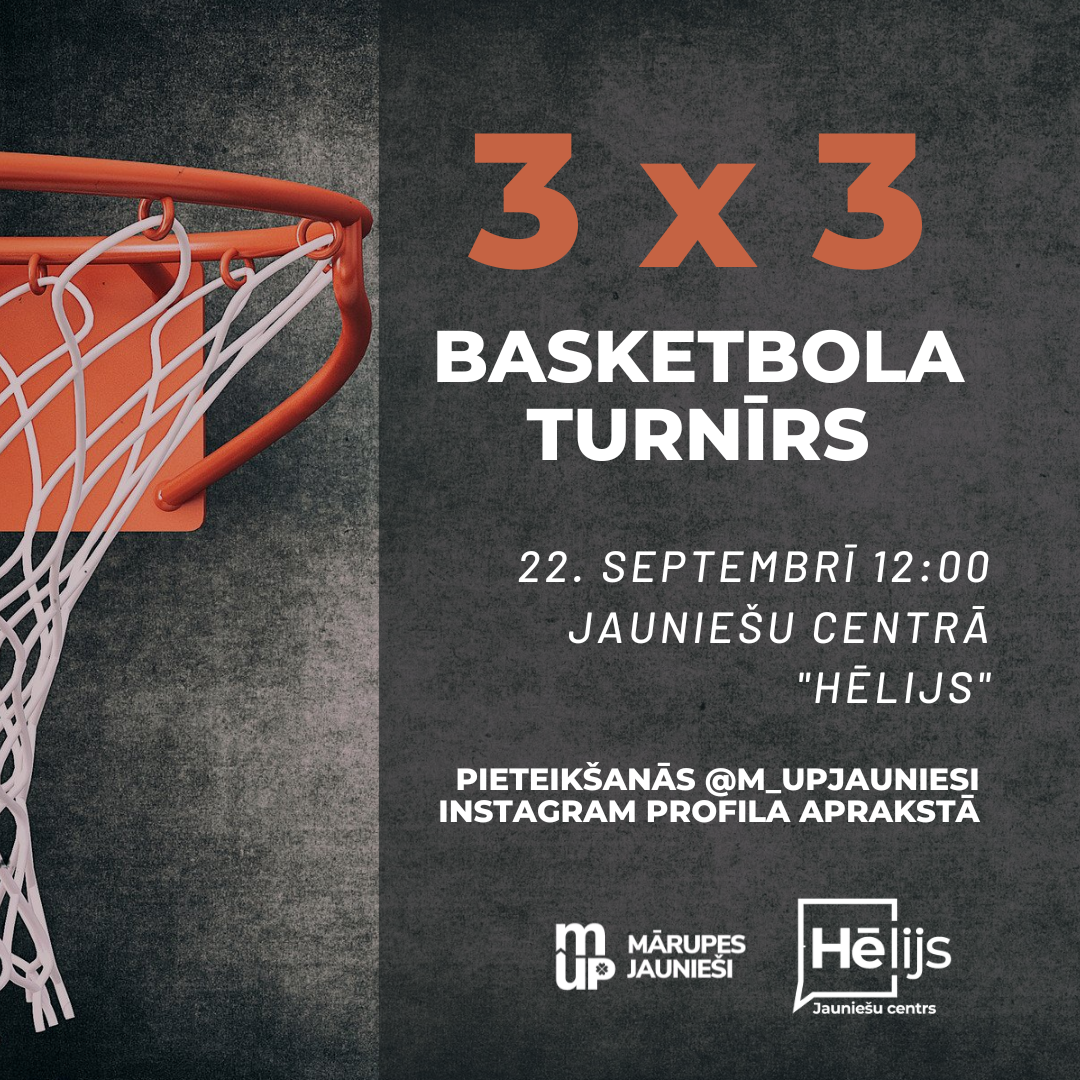 Melns fons un basketbola grozs ar bumbu un tekstu par basketbola turnīru