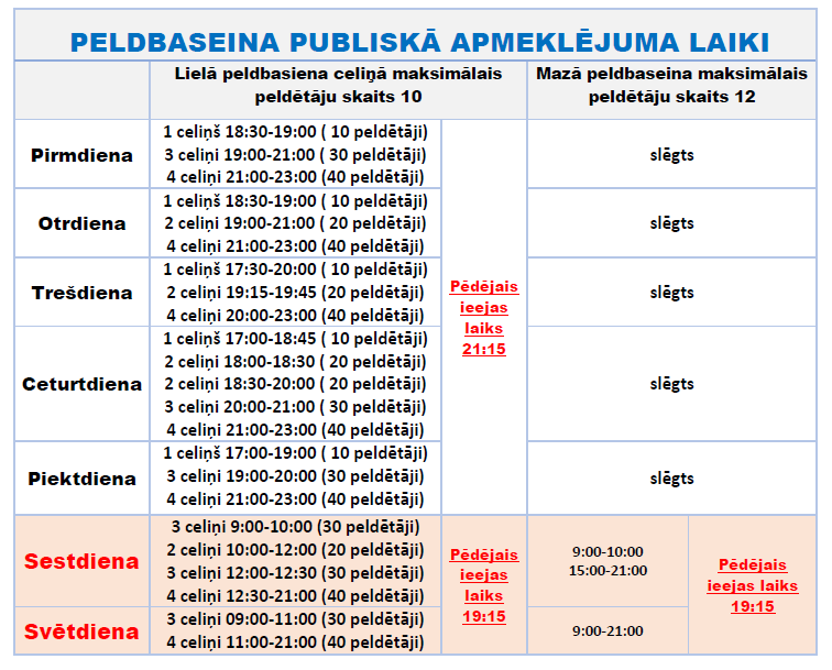 Peldbaseina darba laiki