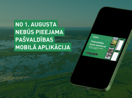 Zaļš dabas skata fons ar nokrāsas filtru, mobilā telefona grafika un teksts par aplikācijas slēgšanu