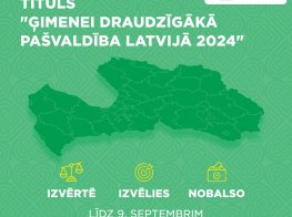 Zaļš fons un gaišs teksts par konkursu pašvaldībām