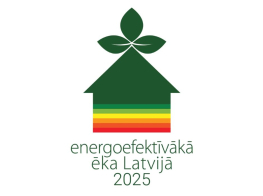 balts vizuālis ar uzrakstu Energoefektīvākā ēka Latvijā 2025