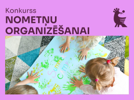 Rozā vizuālis ar tekstu konkurss nometņu organizēšanai