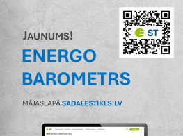 Pelēks fons ar ziliem burtiem un qr kodu